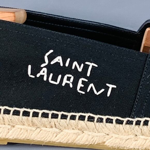 SAINT LAURENT Size 12 Black Natural Embroidered Logo Canvas Espadrille Sneakers - Picture 3 of 10
